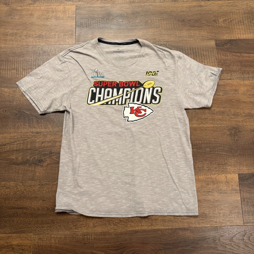 Fanatics Kansas City Chiefs Super Bowl LIV Champions Shirt Mens Large NFL Gray